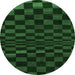 Round Machine Washable Checkered Emerald Green Modern Area Rugs, wshabs1539emgrn