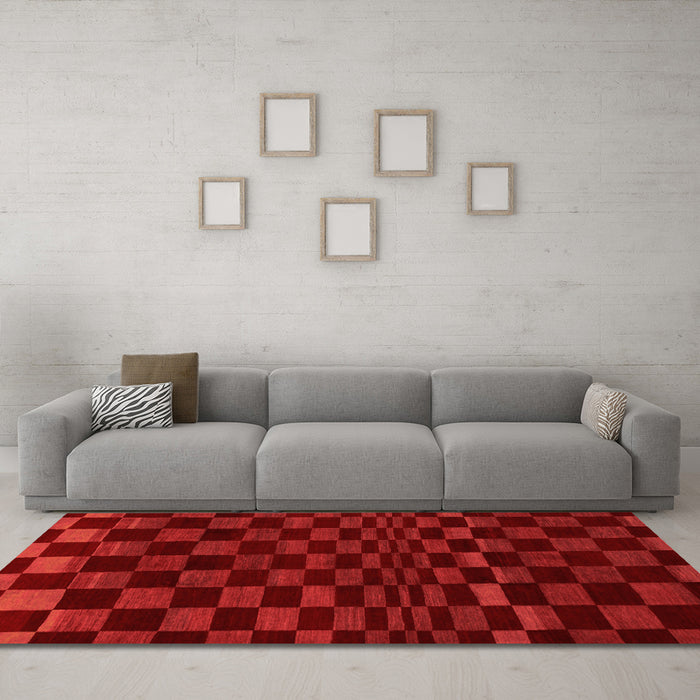 Machine Washable Checkered Orange Modern Area Rugs in a Living Room, wshabs1539org