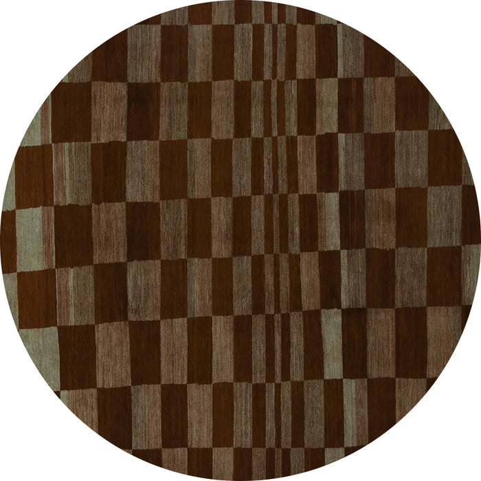 Round Machine Washable Checkered Turquoise Modern Area Rugs, wshabs1539turq