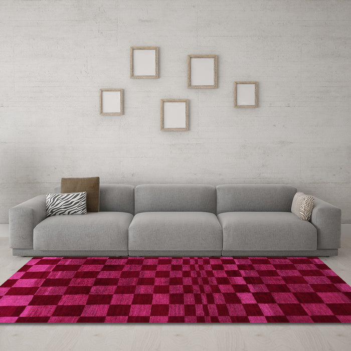 Machine Washable Checkered Pink Modern Rug in a Living Room, wshabs1539pnk