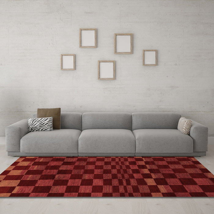 Machine Washable Checkered Brown Modern Rug in a Living Room,, wshabs1539brn
