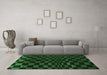 Machine Washable Checkered Emerald Green Modern Area Rugs in a Living Room,, wshabs1539emgrn