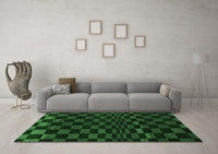 Machine Washable Checkered Emerald Green Modern Rug, wshabs1539emgrn