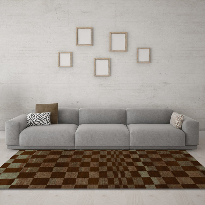Machine Washable Checkered Turquoise Modern Area Rugs in a Living Room,, wshabs1539turq