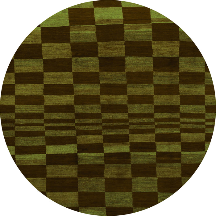 Round Machine Washable Checkered Green Modern Area Rugs, wshabs1539grn