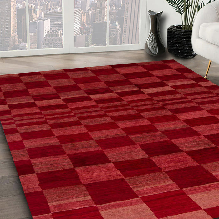 Abstract Red Checkered Rug in Family Room, abs1539