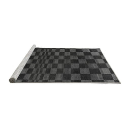 Sideview of Machine Washable Checkered Gray Modern Rug, wshabs1539gry
