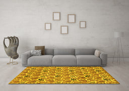 Machine Washable Abstract Yellow Modern Rug in a Living Room, wshabs153yw