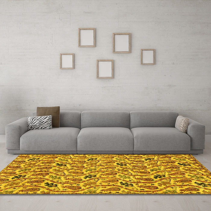 Machine Washable Abstract Yellow Modern Rug in a Living Room, wshabs153yw