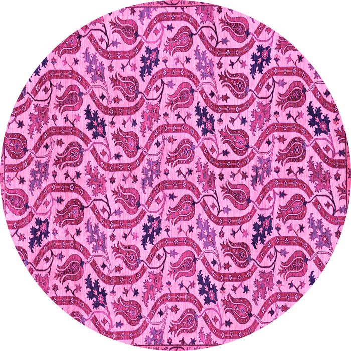 Round Machine Washable Abstract Pink Modern Rug, wshabs153pnk