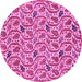 Round Machine Washable Abstract Pink Modern Rug, wshabs153pnk