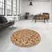 Round Abstract Brown Red Modern Rug in a Office, abs153