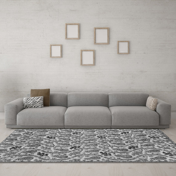 Machine Washable Abstract Gray Modern Rug in a Living Room,, wshabs153gry