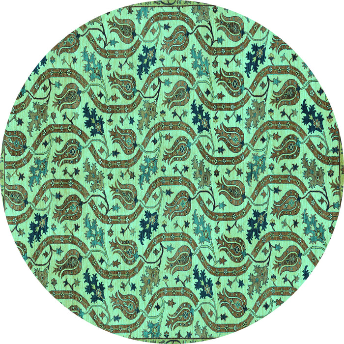 Round Machine Washable Abstract Turquoise Modern Area Rugs, wshabs153turq