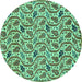 Round Machine Washable Abstract Turquoise Modern Area Rugs, wshabs153turq