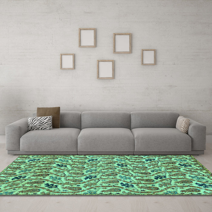 Machine Washable Abstract Turquoise Modern Area Rugs in a Living Room,, wshabs153turq