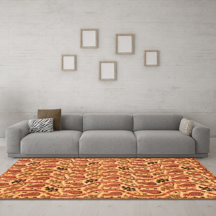 Machine Washable Abstract Orange Modern Area Rugs in a Living Room, wshabs153org