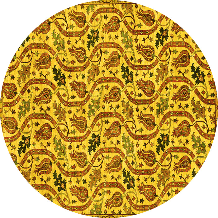 Round Machine Washable Abstract Yellow Modern Rug, wshabs153yw