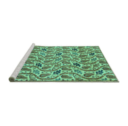 Sideview of Machine Washable Abstract Turquoise Modern Area Rugs, wshabs153turq