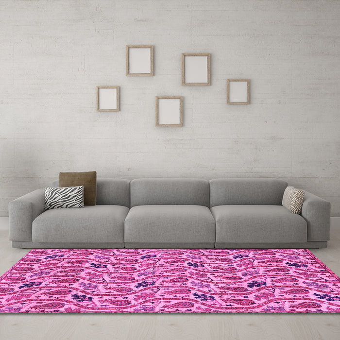 Machine Washable Abstract Pink Modern Rug in a Living Room, wshabs153pnk