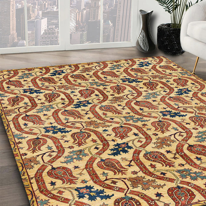 Abstract Brown Red Modern Rug in Family Room, abs153
