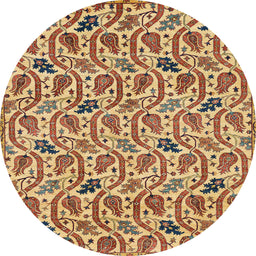 Round Machine Washable Abstract Brown Red Rug, wshabs153