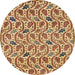 Round Machine Washable Abstract Brown Red Rug, wshabs153