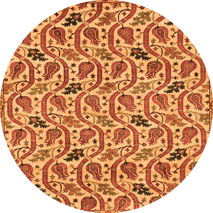 Round Machine Washable Abstract Orange Modern Area Rugs, wshabs153org