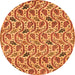 Round Machine Washable Abstract Orange Modern Area Rugs, wshabs153org