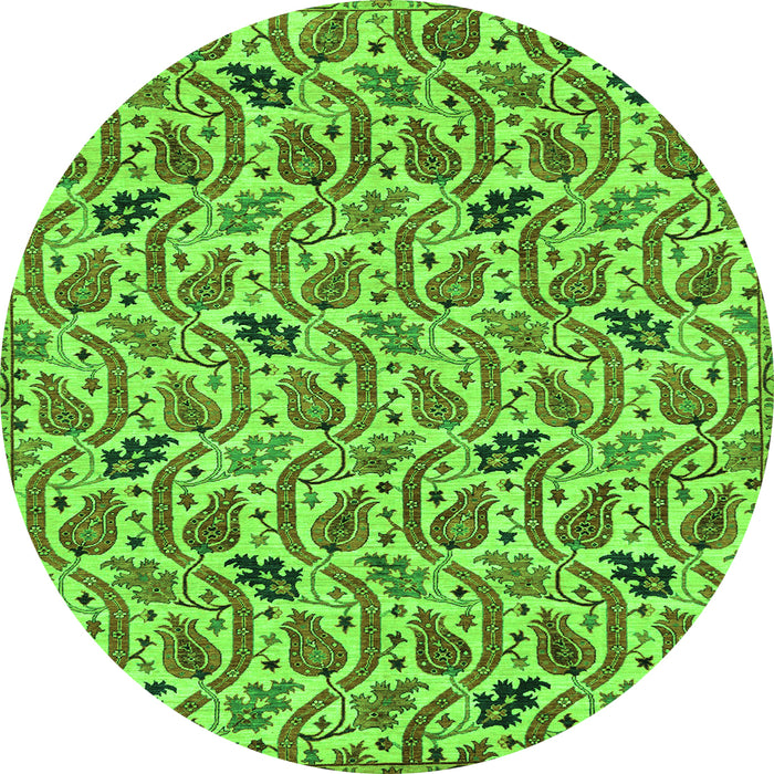 Round Machine Washable Abstract Green Modern Area Rugs, wshabs153grn