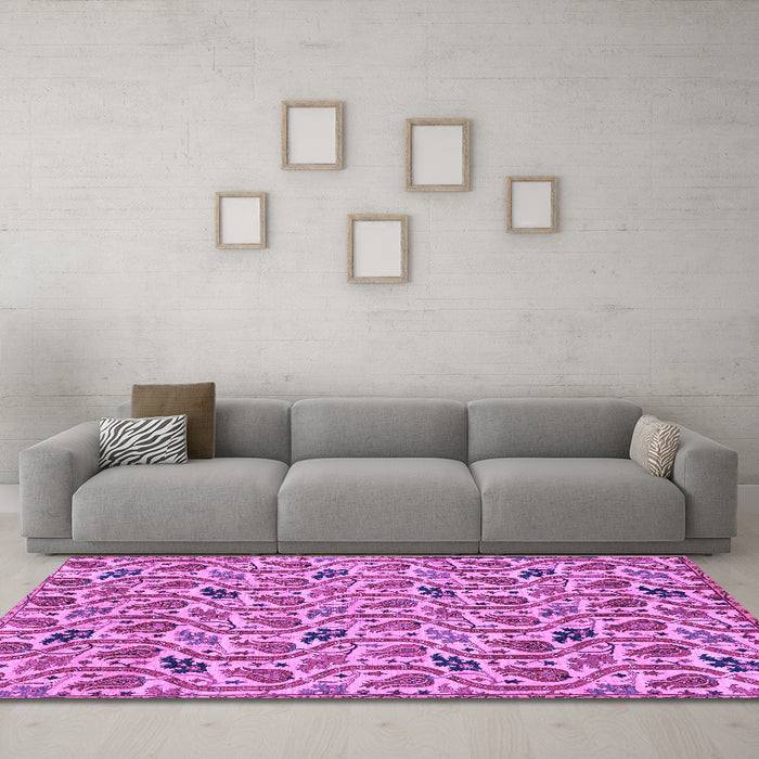 Machine Washable Abstract Purple Modern Area Rugs in a Living Room, wshabs153pur
