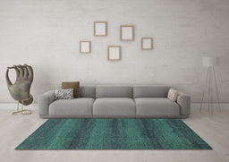 Machine Washable Abstract Turquoise Modern Area Rugs in a Living Room,, wshabs1541turq