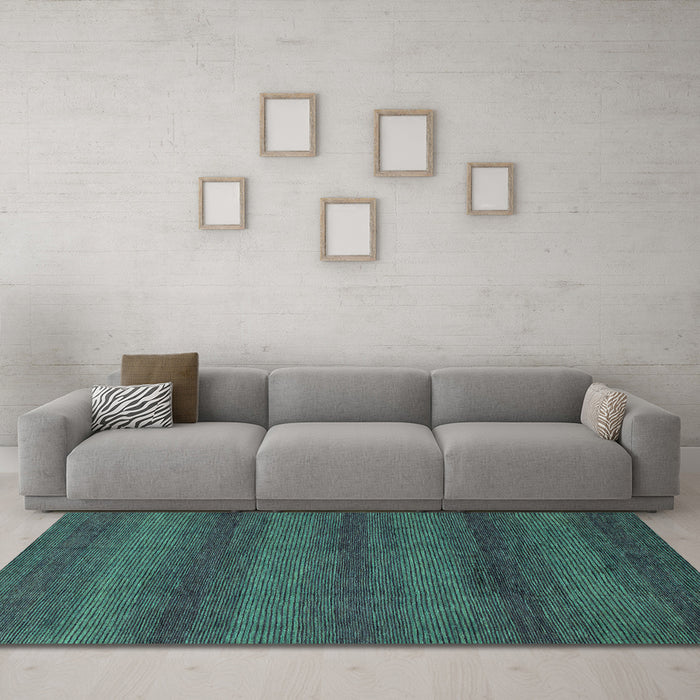 Machine Washable Abstract Turquoise Modern Area Rugs in a Living Room,, wshabs1541turq