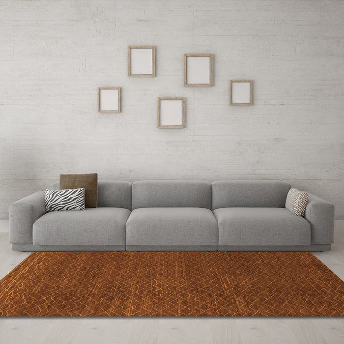 Machine Washable Abstract Orange Modern Area Rugs in a Living Room, wshabs1542org