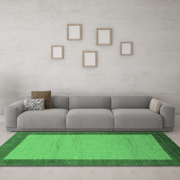 Machine Washable Abstract Emerald Green Modern Area Rugs in a Living Room,, wshabs1543emgrn