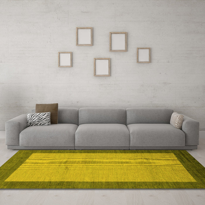 Machine Washable Abstract Yellow Modern Rug in a Living Room, wshabs1543yw