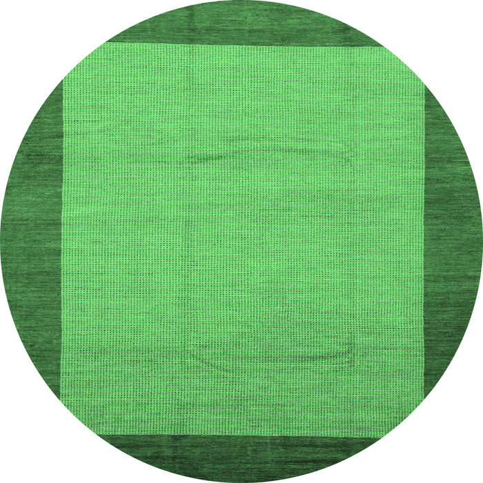 Round Machine Washable Abstract Emerald Green Modern Area Rugs, wshabs1543emgrn
