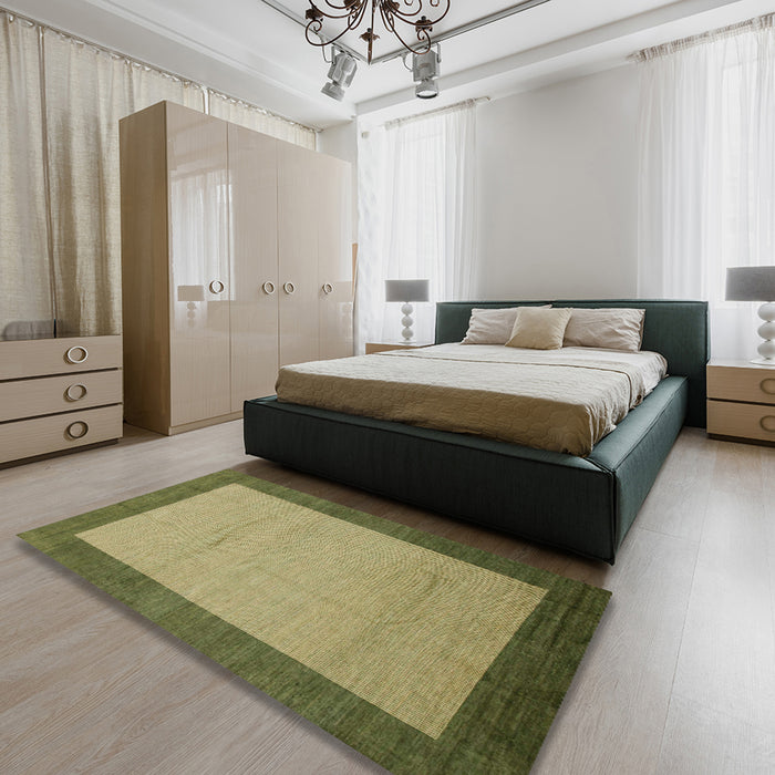 Machine Washable Abstract Metallic Gold Rug in a Bedroom, wshabs1543