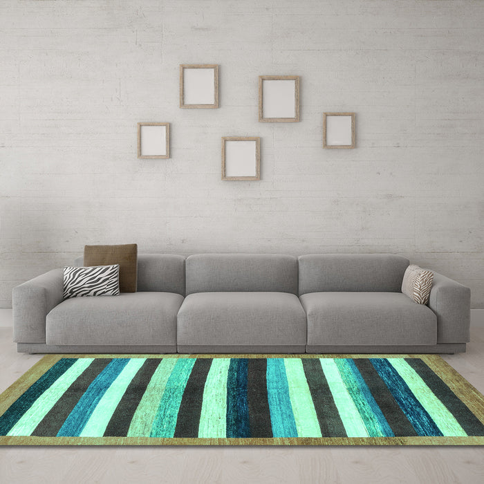 Machine Washable Abstract Turquoise Modern Area Rugs in a Living Room,, wshabs1547turq