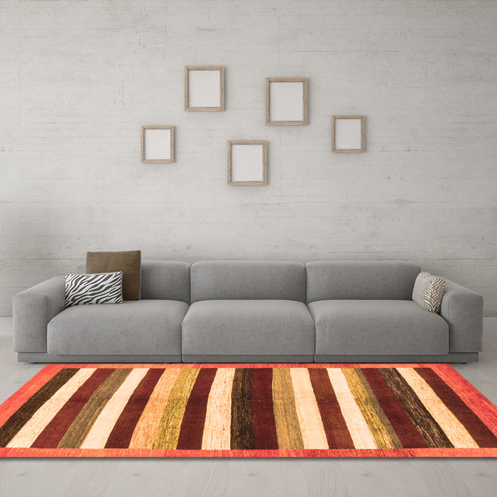 Machine Washable Abstract Orange Modern Area Rugs in a Living Room, wshabs1547org