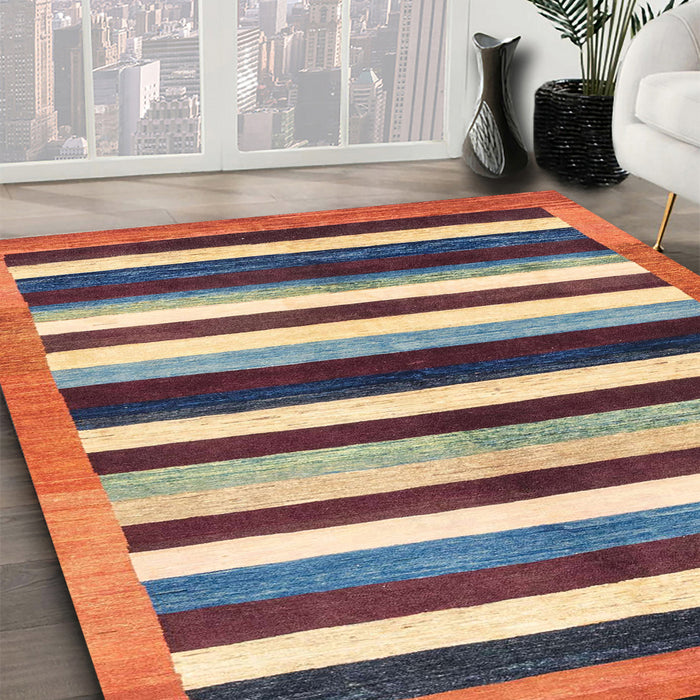 Machine Washable Abstract Brown Red Rug in a Family Room, wshabs1547