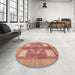 Round Machine Washable Abstract Brown Sand Brown Rug in a Office, wshabs1548