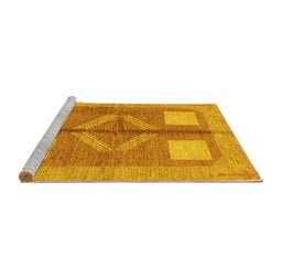 Sideview of Machine Washable Abstract Yellow Modern Rug, wshabs1548yw