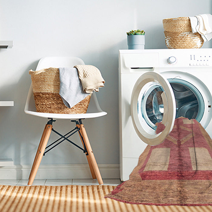 Machine Washable Abstract Brown Sand Brown Rug in a Washing Machine, wshabs1548