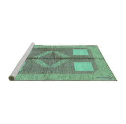 Sideview of Machine Washable Abstract Turquoise Modern Area Rugs, wshabs1548turq