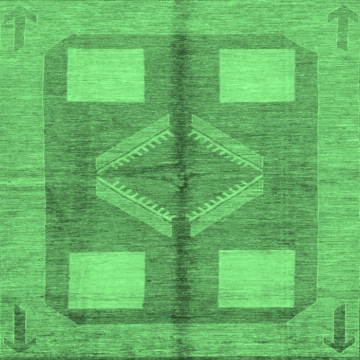 Square Machine Washable Abstract Emerald Green Modern Area Rugs, wshabs1548emgrn