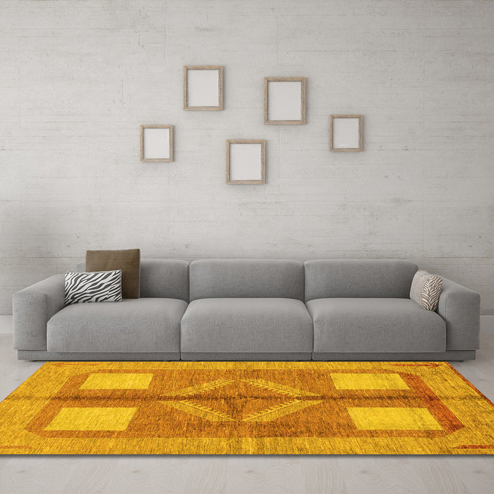 Machine Washable Abstract Yellow Modern Rug in a Living Room, wshabs1548yw