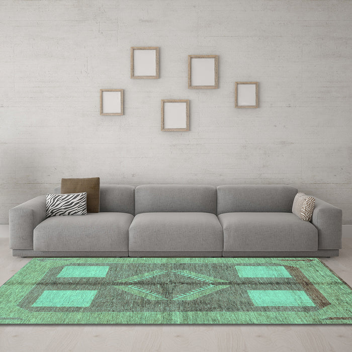 Machine Washable Abstract Turquoise Modern Area Rugs in a Living Room,, wshabs1548turq