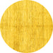 Round Machine Washable Solid Yellow Modern Rug, wshabs1549yw