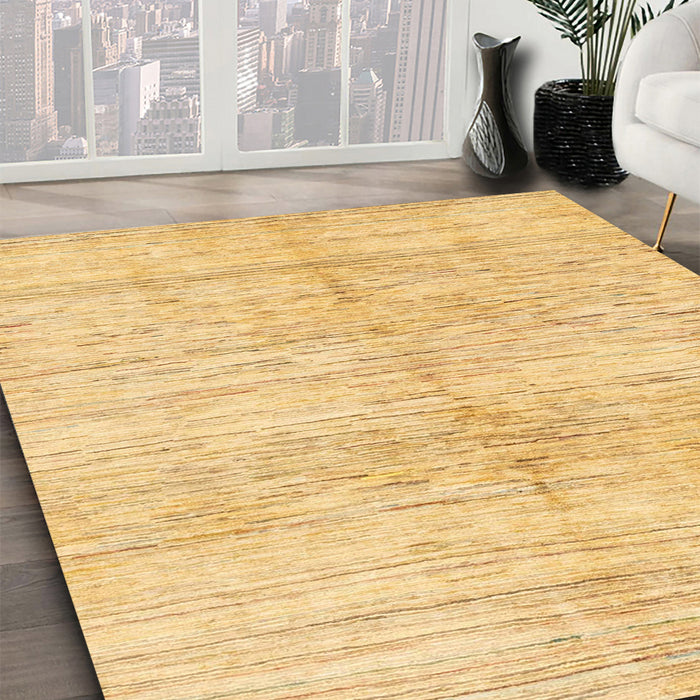 Abstract Chrome Gold Yellow Solid Rug in Family Room, abs1549